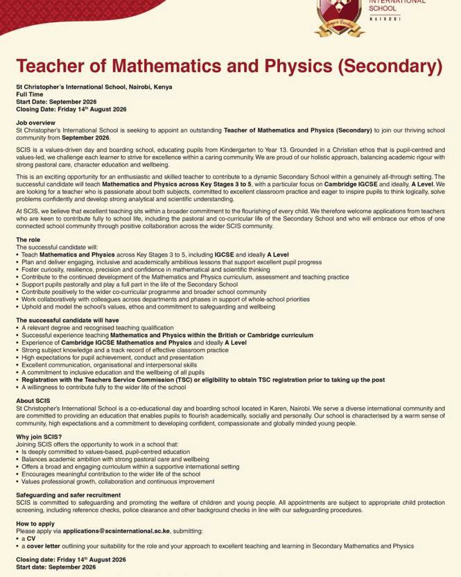 Teacher of Mathematics and Physics